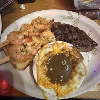 Texas Roadhouse - Filet* 6oz & Grilled Shrimp with Mashed Potatoes and brown gravy and cheese. - Steakhouses Near Me - Fresno, California