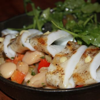 Manhattan Beach Post - White oak grilled sword squid, marinated gigande bean, lemon curd, arugula - New American Near Me - Manhattan Beach, California