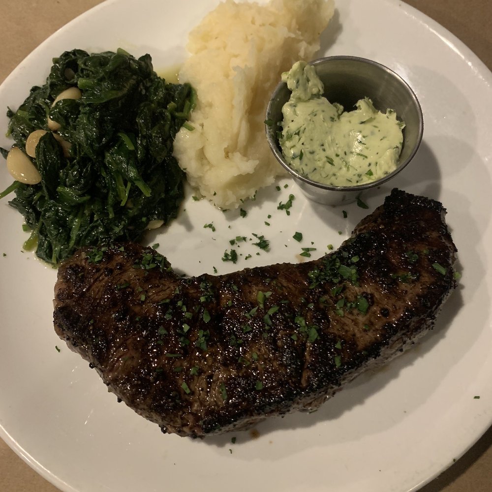 Flatiron - Incredible New York strip, mashed potatoes and spinach. - Steakhouses Near Me - Red Hook, New York