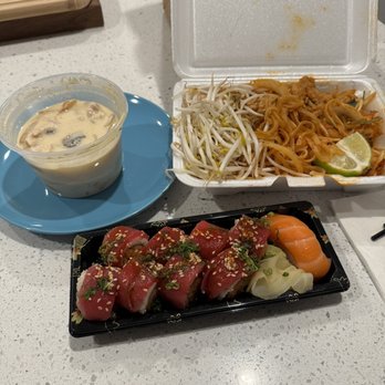 Saigon Tokyo - Pad Thai shrimp and chicken, fire starter roll, salmon nigiri, chicken coconut soup - Sushi Bars Near Me - Aurora, Colorado Saigon Tokyo - Pad Thai shrimp and chicken, fire starter roll, salmon nigiri, chicken coconut soup - Sushi Bars Near Me - Aurora, Colorado