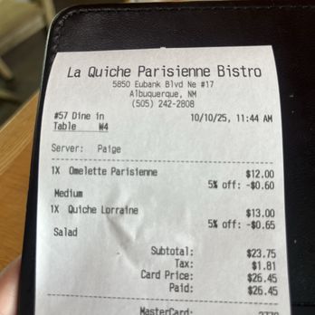 La Quiche Parisienne Bistro - Receipt - Cafes Near Me - Albuquerque, New Mexico La Quiche Parisienne Bistro - Receipt - Cafes Near Me - Albuquerque, New Mexico