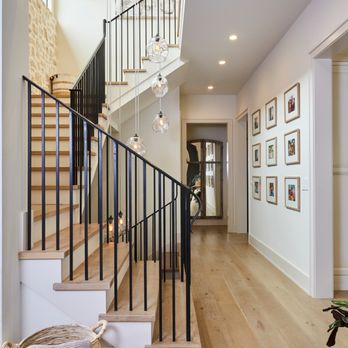 Interior Solutions Designs - Menlo Park Staircase. Transitional  Drop Lights - Interior Design Near Me - Hillsborough, California
