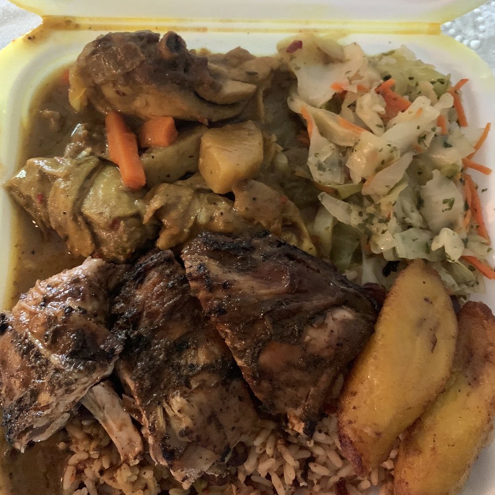 Combo plate with Jerk and Curry chicken