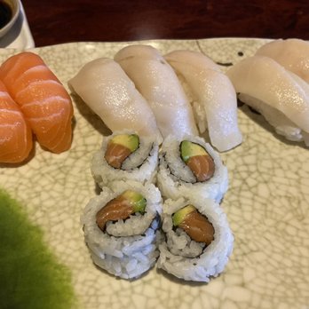 Sushi Cafe - Salmon and escolar sashimi.  Salmon and avocado roll - Japanese Near Me - Winter Park, Florida
