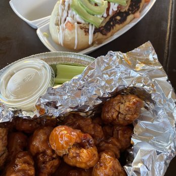 The Boxyard - Sanoran veggie dog and mango habanero wings! - New American Near Me - Tucson, Arizona The Boxyard - Sanoran veggie dog and mango habanero wings! - New American Near Me - Tucson, Arizona