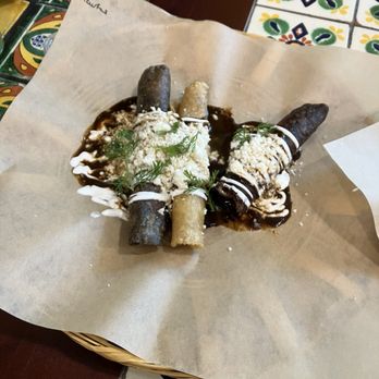 Komal - Taquitos de papa (crunchy potato) con mole. Delicious. - Mexican Near Me - Los Angeles, California