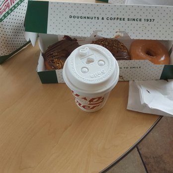 Krispy Kreme - Three pack and a coffee + bonus (2 nutella frosted and a glazed, freebie in the side bag) - Donuts Near Me - Alexandria, Virginia Krispy Kreme - Three pack and a coffee + bonus (2 nutella frosted and a glazed, freebie in the side bag) - Donuts Near Me - Alexandria, Virginia
