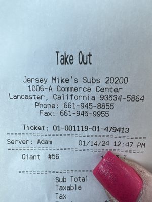 Menu photo 1 Jersey Mike's Subs Lancaster, CA
