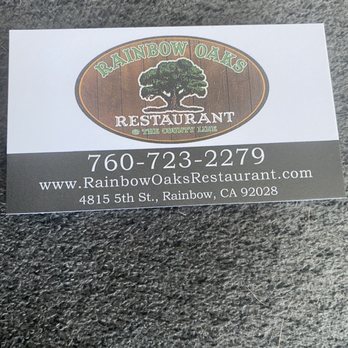 Rainbow Oaks Restaurant - Business card - American Near Me - Fallbrook, California Rainbow Oaks Restaurant - Business card - American Near Me - Fallbrook, California