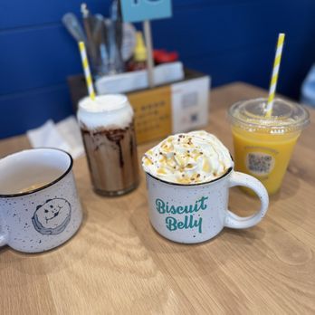 Biscuit Belly - Peachtree City - Classic drip coffee, praline mocha(hot), iced buckeye, Natalie's oj - Breakfast & Brunch Near Me - Peachtree City, Georgia