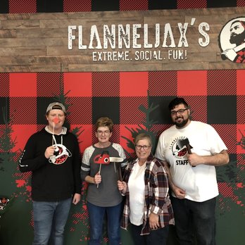 FlannelJax's - Dolores and Barb with our two fabulous instructors  what a FUN afternoon!!! - Axe Throwing Near Me - Madison, Wisconsin