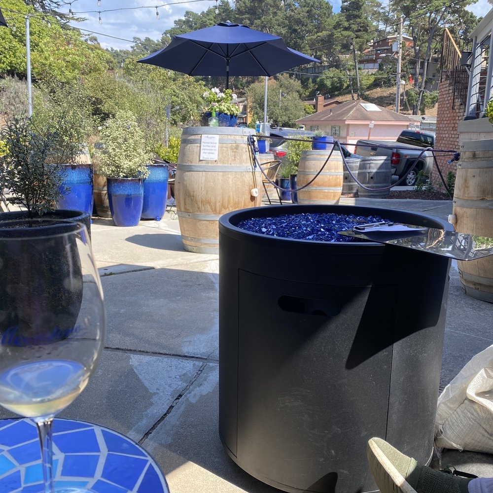 Moonstone Cellars - Patio is so comfortable w/ shaded tables, fire pits, and incredible, reasonably priced wines - Wineries Near Me - Cambria, California Moonstone Cellars - Patio is so comfortable w/ shaded tables, fire pits, and incredible, reasonably priced wines - Wineries Near Me - Cambria, California