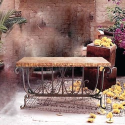 Mexports By Susana Molina - Large console with chiseled travertine is pictured. Item number 1213 C. Dimensions 63" W x 23" L x33" H