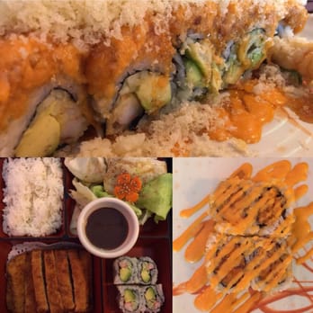 Umi Sushi - Top: yoshi roll. Bottom left: tonkatsu & right: sweet potato on the house - Japanese Near Me - Fresh Meadows, New York Umi Sushi - Top: yoshi roll. Bottom left: tonkatsu & right: sweet potato on the house - Japanese Near Me - Fresh Meadows, New York