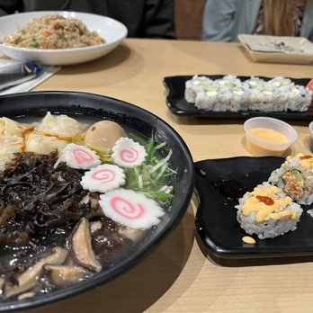Ninja Kitchen - Shrimp wonton Ramen with mushrooms (I added the fish cakes), Japanese fried rice, spicy California roll, custom avacado cream cheese roll - Asian Fusion Near Me - Mansfield, Texas Ninja Kitchen - Shrimp wonton Ramen with mushrooms (I added the fish cakes), Japanese fried rice, spicy California roll, custom avacado cream cheese roll - Asian Fusion Near Me - Mansfield, Texas