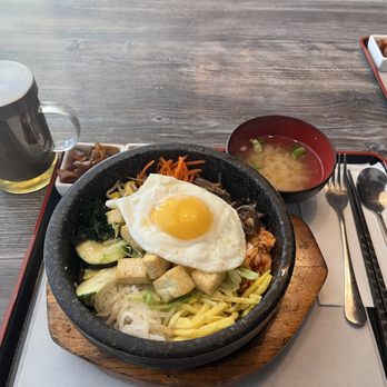 Koriya - Hotstone bibimbap with kimchi and miso soup; hot green tea. - Korean Near Me - Springfield, Missouri