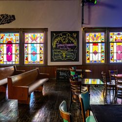 Dormouse Theatre - A variety of seating, graced with the light from stained glass windows