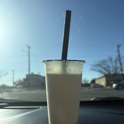 Rustic Bubble Tea Cafe - Cantaloupe smoothie with passionfruit bursting Boba