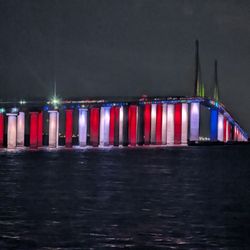 Sunshine Skyway Fishing Piers - South - Red, white and blue in March