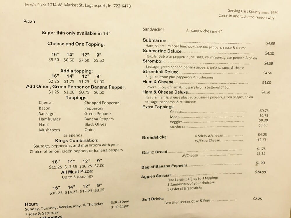 JERRY’S PIZZERIA Updated October 2024 1010 W Market St, Logansport