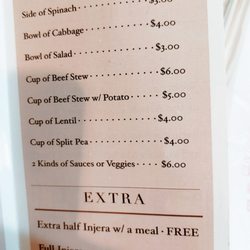 Addis Ethiopian Food - Menu sides