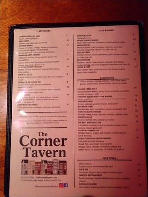 Menu photo 3 Corner Tavern Boston, MA