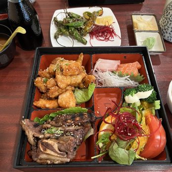 Crystal Fish - Lunch box kalbi, sesame chicken, and sashimi. - Japanese Near Me - Monterey, California