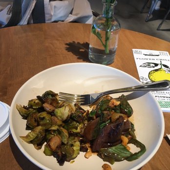 Flower Child - Yuzu Brussels sprouts and spicy Japanese eggplant, delicious! - Salad Near Me - Addison, Texas