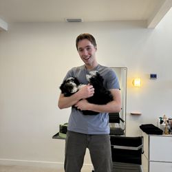 A client with our salon mascot George Hair by Montana