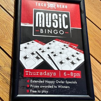 Taco Reho - a sign for a music bingo - Food Trucks Near Me - Rehoboth Beach, Delaware Taco Reho - a sign for a music bingo - Food Trucks Near Me - Rehoboth Beach, Delaware