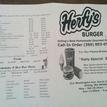 Herfy’s Burgers - Front and back menu - Hot Dogs Near Me - Orting, Washington