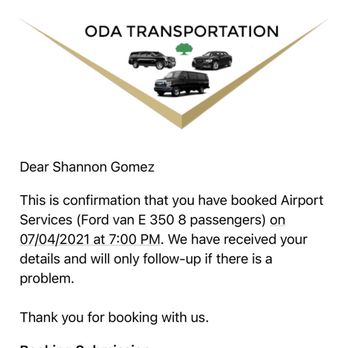 ODA Black Car Service - Confirmation email finally received on June 17th AFTER I requested to cancel 10 days prior - Limos Near Me - Anaheim, California