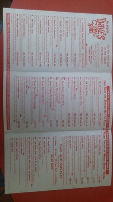 Menu photo 2 Dave's Cosmic Subs Hudson, OH
