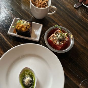 Tongue In Cheek - Small bites, blu blueberry, watermelon cube, pork and mushroom. - New American Near Me - Saint Paul, Minnesota