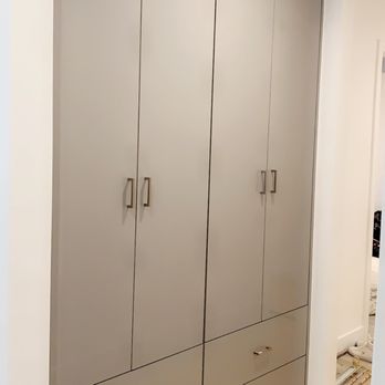 Elite Cabinets - After: Hallway built in closet reface in high gloss grey - Cabinetry Near Me - Huntington Beach, California