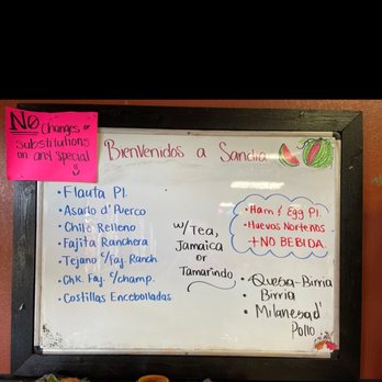 Sandia Mexican Restaurant - a menu on a white board - Mexican Near Me - San Antonio, Texas Sandia Mexican Restaurant - a menu on a white board - Mexican Near Me - San Antonio, Texas