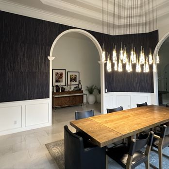 Frost Stone - Modern elegance in Rancho Santa Fe: custom textured walls, arched architecture, and a stunning artisanal light installation #InteriorDesign - Wallpapering Near Me - Jamul, California