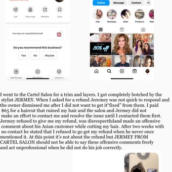 Cartel Salon - botched haircut, racist establishment, and bad customer service! - Hair Salons Near Me - Santa Ana, California Cartel Salon - botched haircut, racist establishment, and bad customer service! - Hair Salons Near Me - Santa Ana, California