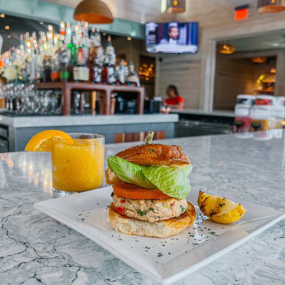 1229 Shine - Salmon burger (happy hour size) - Seafood Near Me - Myrtle Beach, South Carolina