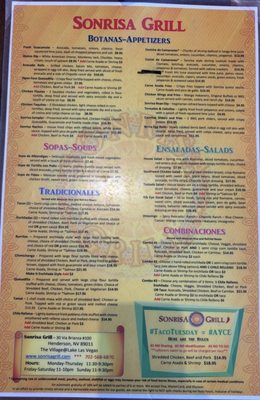 Menu photo 1 Sonrisa Grill Henderson, NV