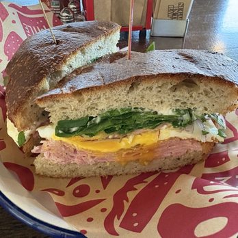 Five Mile Eatery - Breakfast sandwich on focaccia - Coffee & Tea Near Me - Lafayette, Louisiana