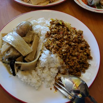 Immm Rice and Beyond - Gaeng Kiew What Gai (green curry with chicken) and Kua Kling (+$1, ground pork with spicy curry paste) - Thai Near Me - Chicago, Illinois Immm Rice and Beyond - Gaeng Kiew What Gai (green curry with chicken) and Kua Kling (+$1, ground pork with spicy curry paste) - Thai Near Me - Chicago, Illinois