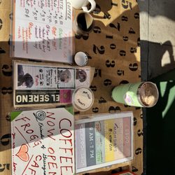 El Sereno Greengrocer - Coffee menu and Pup cups for pets.