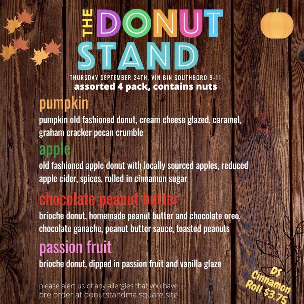 Donut Stand - Menu Sept 24 2020 - Pop-up Shops Near Me - Hopkinton, Massachusetts Donut Stand - Menu Sept 24 2020 - Pop-up Shops Near Me - Hopkinton, Massachusetts
