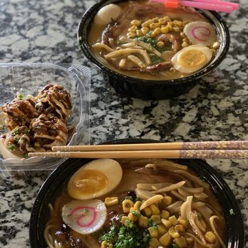 Ramen Head - Tonkatsu ramen, Japanese deviled eggs and bottom is Spicy Black Garlic ramen. Everything was amazing! - Ramen Near Me - Rockwall, Texas