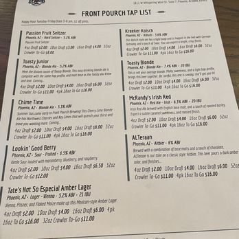 Front Pourch Brewing - Beers 8/2023 - Breweries Near Me - Phoenix, Arizona