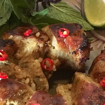 Dija Mara - THAI-style PORK COLLAR SAUSAGE w/basil and green chili sambal - Indonesian Near Me - Oceanside, California