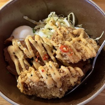 Torafuku - Bowl #4 Kick ass Rice 1/2 - Pork Belly & Fried Chicken - Asian Fusion Near Me - Vancouver, British Columbia
