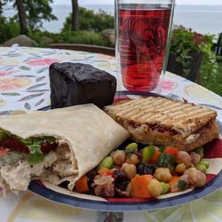 Bourne Appetit - Tuna wrap, classic panini Reuben, chickpea and edamame salad, and a HOMEMADE DING DONG for dessert, with cliffside ocean view