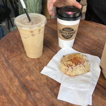 Black Sheep Coffee House - Peppered bacon scone, pot of gold, and caffe ole. - Coffee & Tea Near Me - Springfield, Nebraska